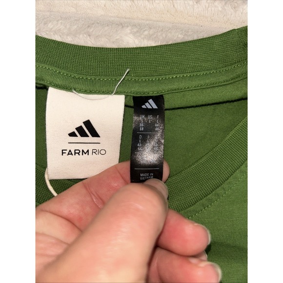 Adidas x Farm Rio Tropical Club T-Shirt Green Womens L Crew Neck Graphic JD6292 - Picture 4 of 10